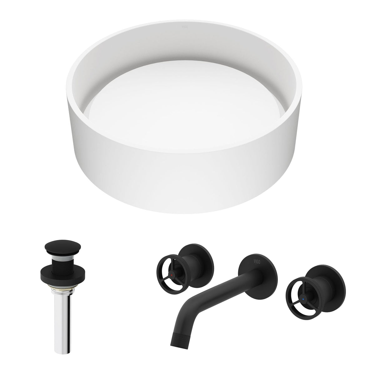 Anvil MatteStone Round White Composite Bathroom Sink/Basin Set with Cass Wall Mount Faucet and Pop-Up Drain P0Y0 - product image 2