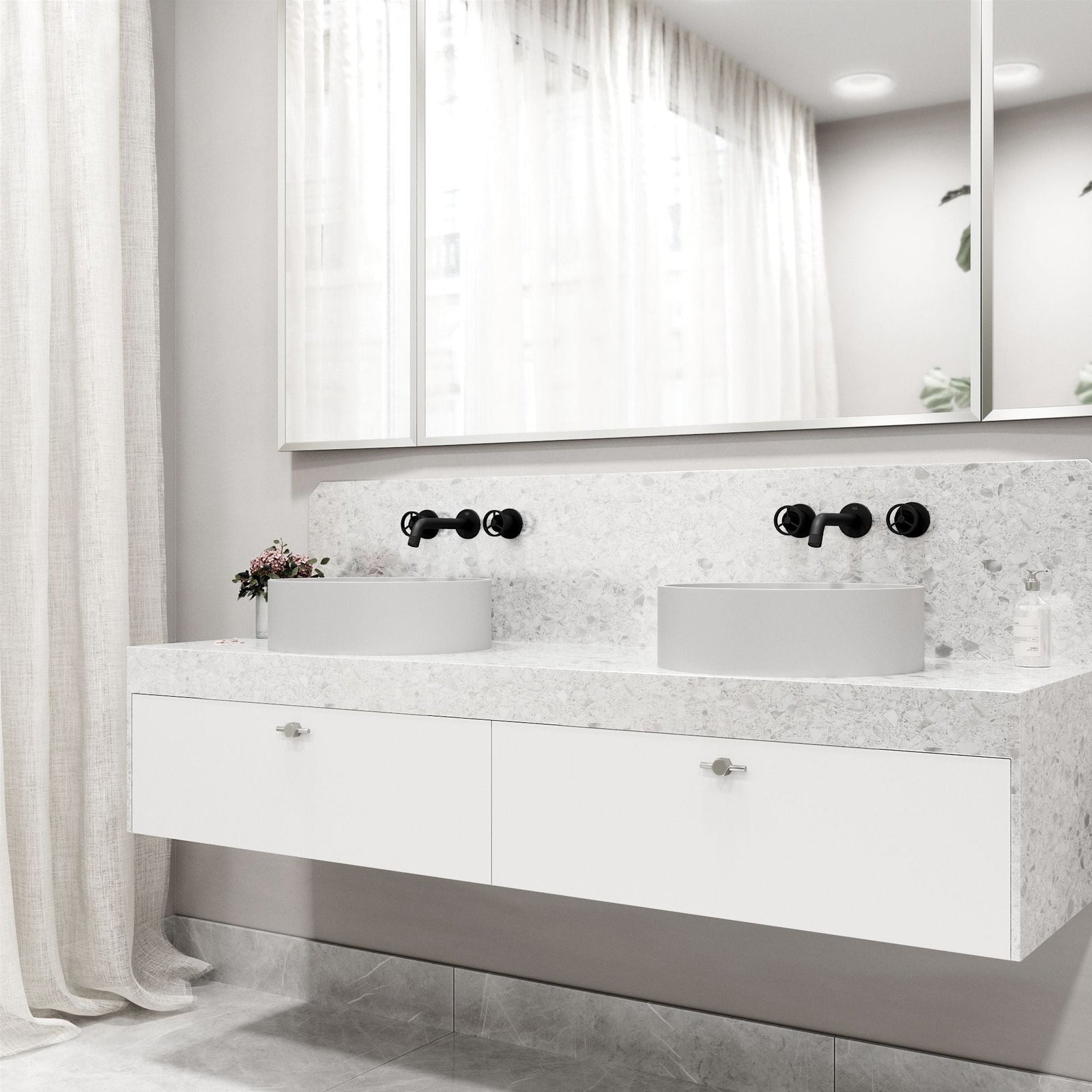 Anvil MatteStone Round White Composite Bathroom Sink/Basin Set with Cass Wall Mount Faucet and Pop-Up Drain P0Y0 - product image 8