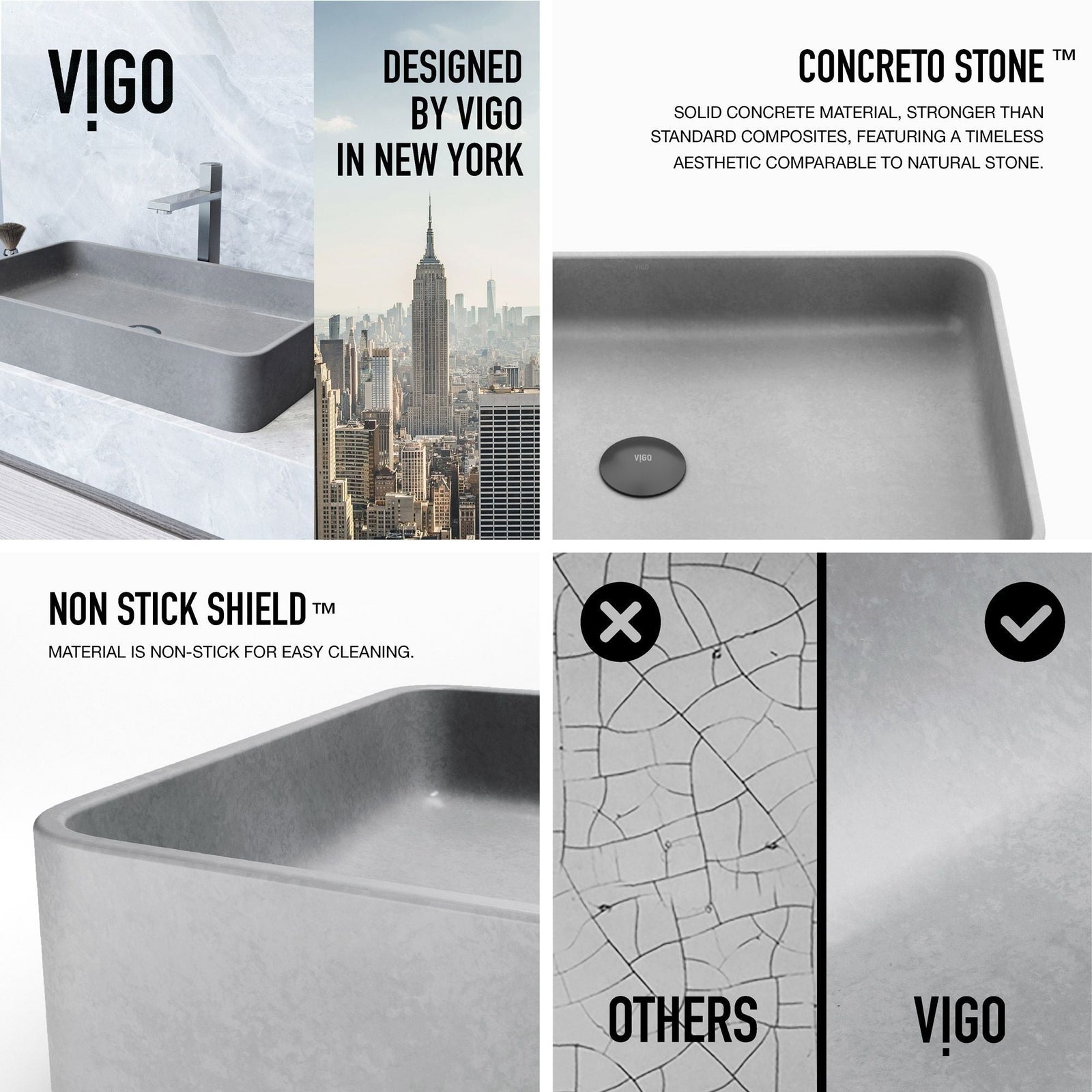 Basilica Gothic ConcretoStone 23x14-in Deep Grey Bathroom Sink/Basin with Rectangular Vessel M5T5 - product image 2