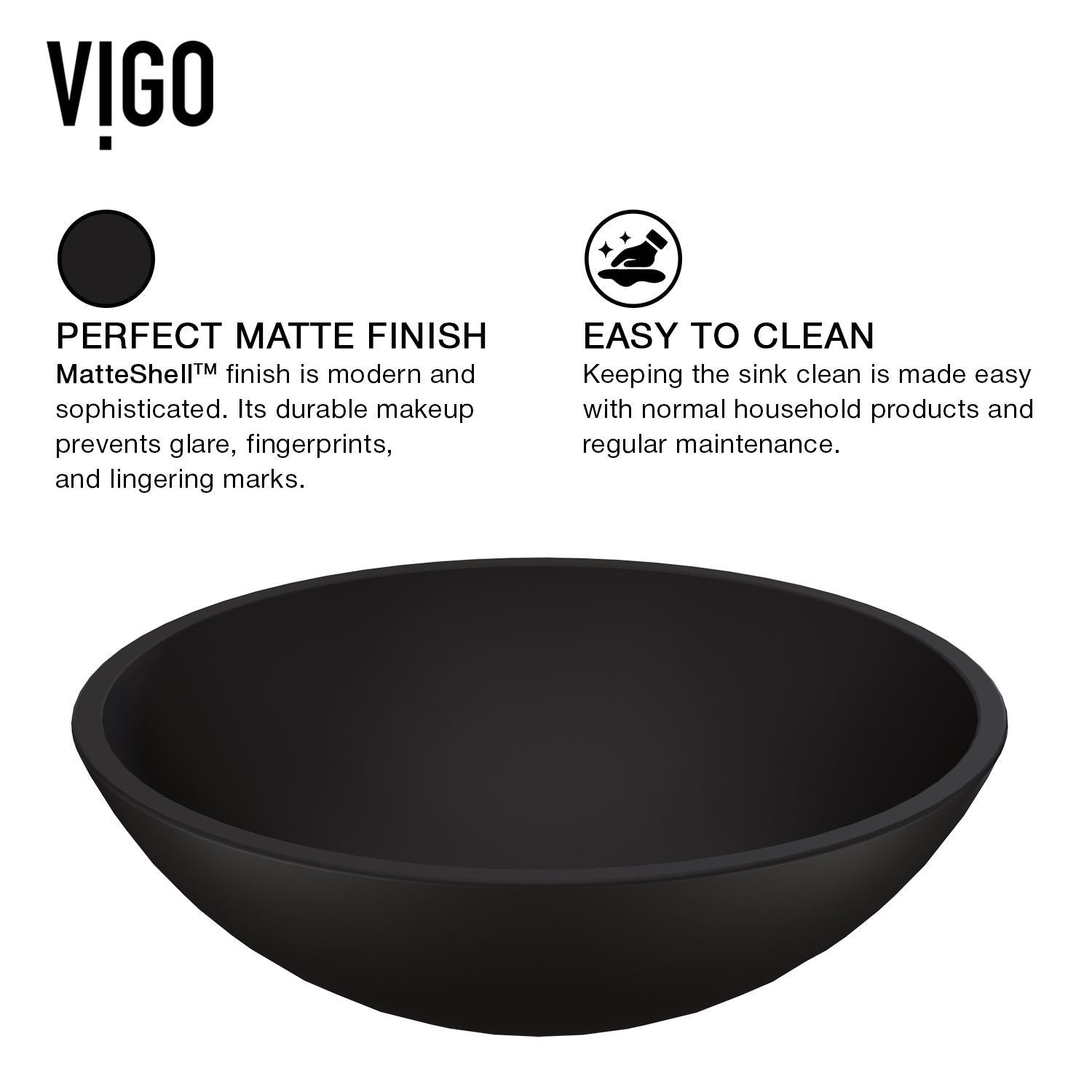 Cavalli MatteShell Round Vessel Bathroom Sink/Basin with Consistent Matte Finish, Black V7J2 - product image 2