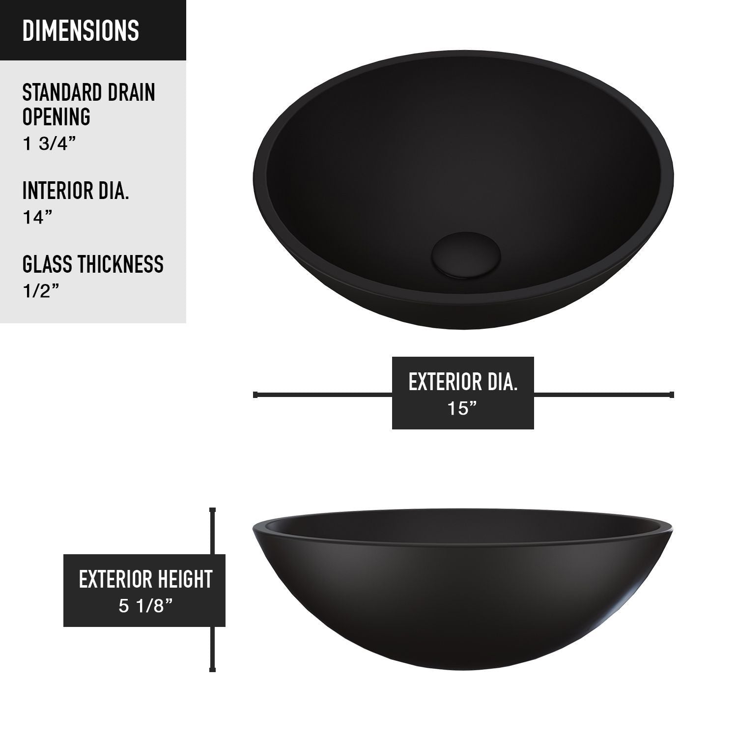 Cavalli MatteShell Round Vessel Bathroom Sink/Basin with Consistent Matte Finish, Black N4E1 - product image 3