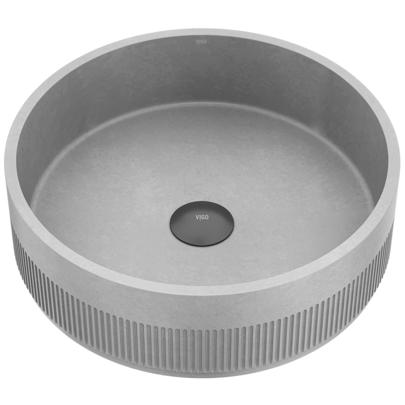 Cypress ConcretoStone 16-in Deep Grey Bathroom Sink/Basin with Round Fluted Vessel F9I0