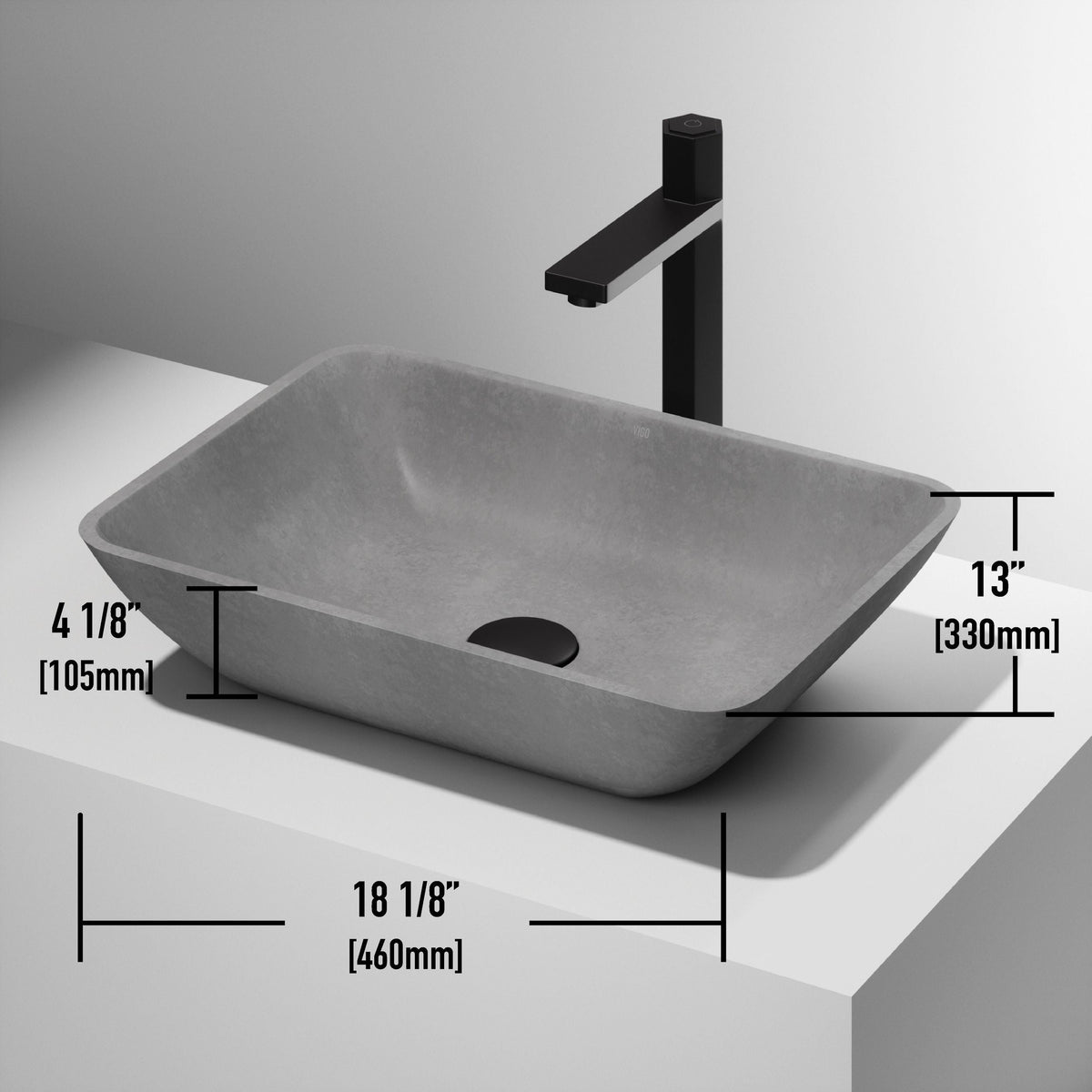 Duomo Gothic ConcretoStone 18x13-in Deep Grey Bathroom Sink/Basin with Rectangular Vessel P5W0 - product image 7