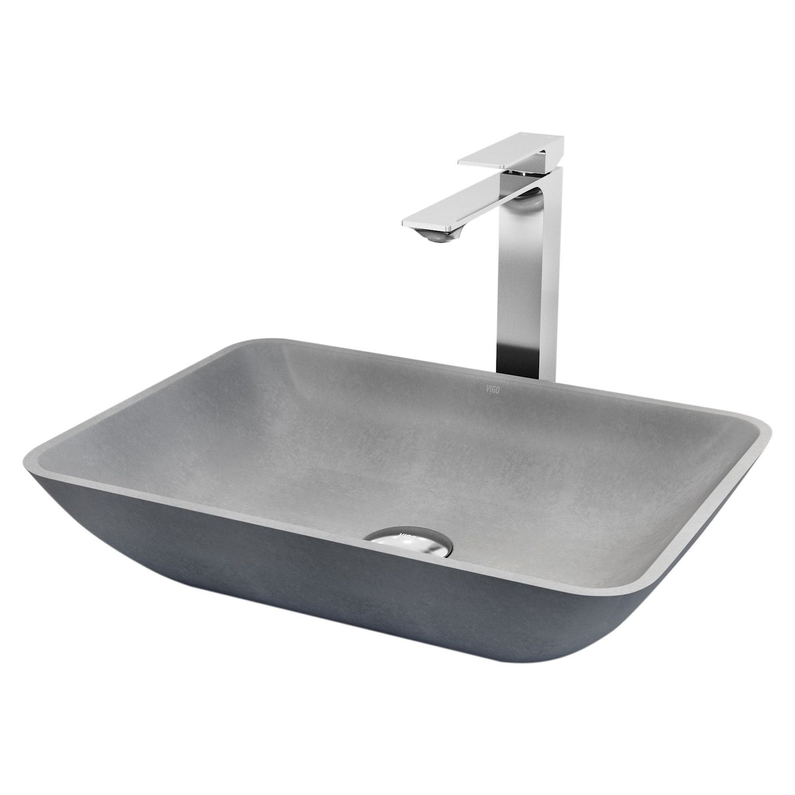 Duomo Gothic ConcretoStone Grey Bathroom Sink/Basin Set with Dunn Faucet and Rectangular Vessel H9A2 - product image 1