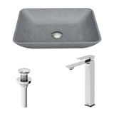 Duomo Gothic ConcretoStone Grey Bathroom Sink/Basin Set with Dunn Faucet and Rectangular Vessel H9A2 - product image 2