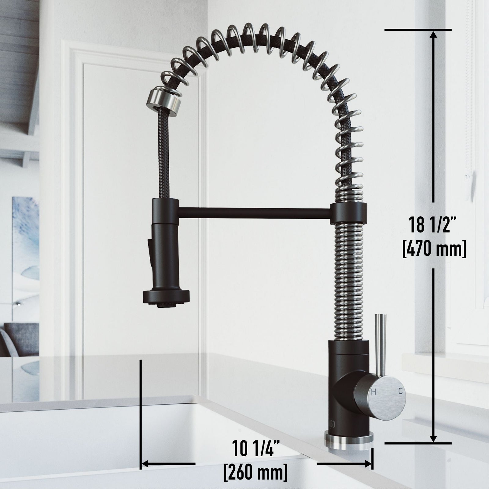Edison Single Handle Pull Down Kitchen Faucet, Stainless Steel/Matte Black V6J4 - product image 8