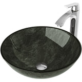 Glass Grey Onyx Bathroom Sink/Basin Set with Linus Faucet and Round Vessel Q3W1 - product image 1