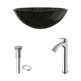 Glass Grey Onyx Bathroom Sink/Basin Set with Linus Faucet and Round Vessel Q3W1 - product image 2