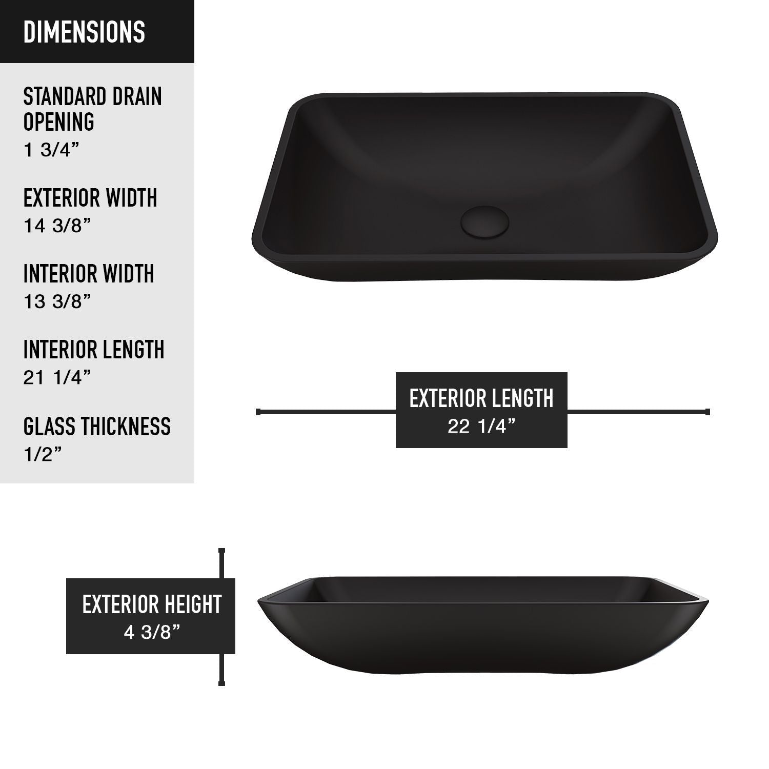 Hadyn Glass Rectangular Vessel Bathroom Sink/Basin with Rounded Edges & Deep Bowl, Black F2J6 - product image 5