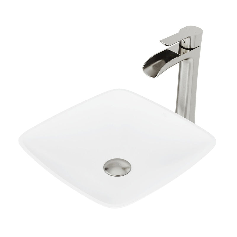 Hyacinth MatteStone White Bathroom Sink/Basin Set with Niko Faucet and Square Composite Vessel O4N6