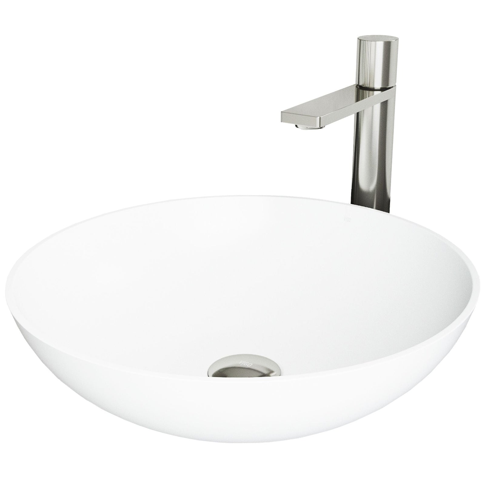 Lotus MatteStone White Bathroom Sink/Basin Set with Gotham Faucet and Round Composite Vessel W8H0 - product image 1