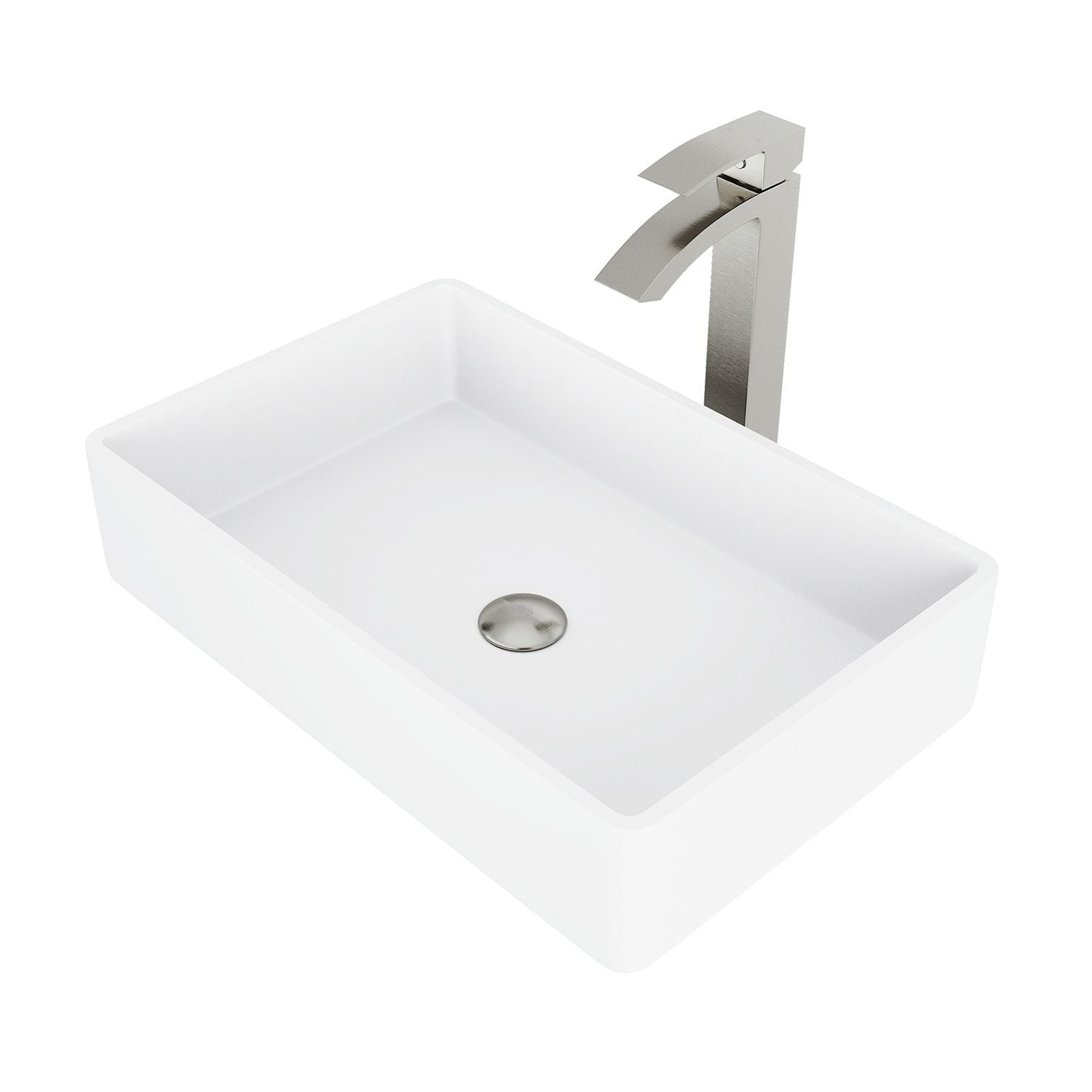 Magnolia MatteStone White Bathroom Sink/Basin Set with Duris Faucet and Rectangular Composite Vessel O5H3 - product image 1