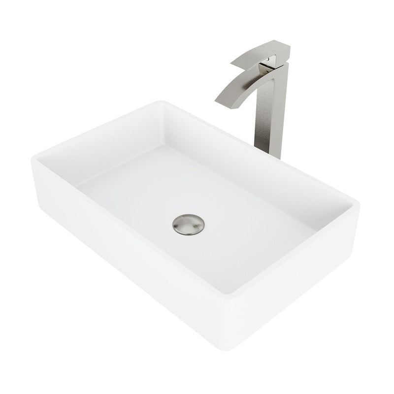 Magnolia MatteStone White Bathroom Sink/Basin Set with Duris Faucet and Rectangular Composite Vessel O5H3