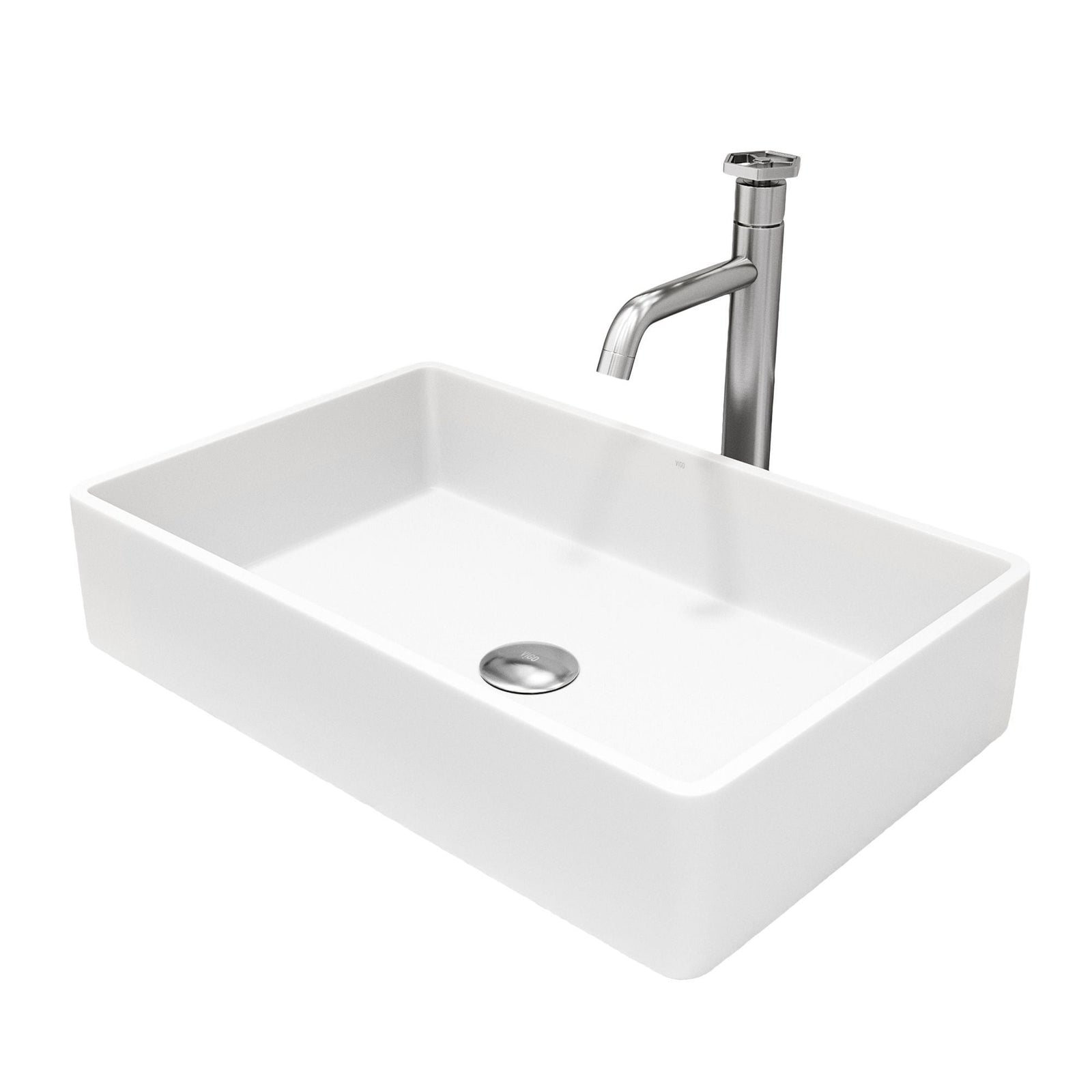 Magnolia MatteStone White Bathroom Sink/Basin Set with Ruxton Faucet and Rectangular Composite Vessel L1W4 - product image 1