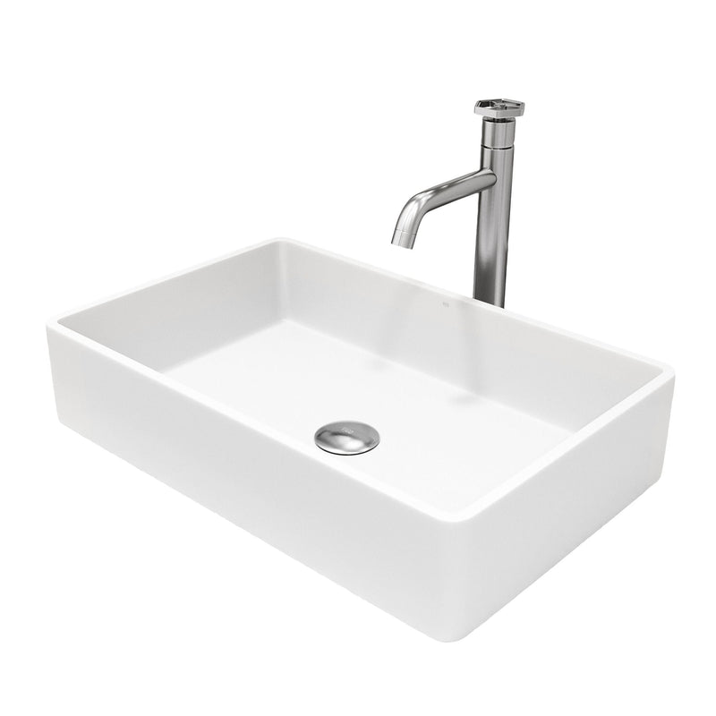 Magnolia MatteStone White Bathroom Sink/Basin Set with Ruxton Faucet and Rectangular Composite Vessel L1W4