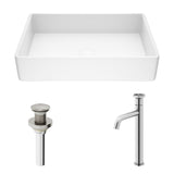 Magnolia MatteStone White Bathroom Sink/Basin Set with Ruxton Faucet and Rectangular Composite Vessel L1W4 - product image 2