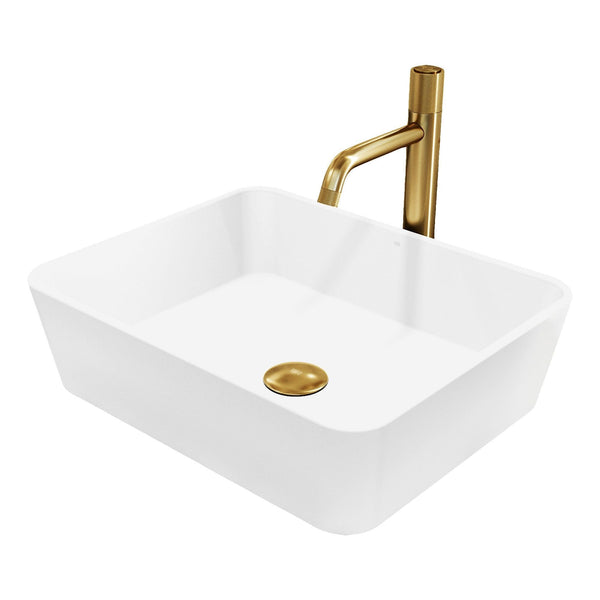 Marigold MatteStone Matte White Bathroom Sink/Basin Set with Apollo Faucet and Rectangular Composite Vessel U7M5