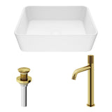 Marigold MatteStone Matte White Bathroom Sink/Basin Set with Apollo Faucet and Rectangular Composite Vessel U7M5 - product image 2