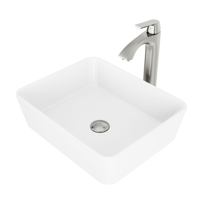 Marigold MatteStone White Bathroom Sink/Basin Set with Linus Faucet and Rectangular Composite Vessel K2C8