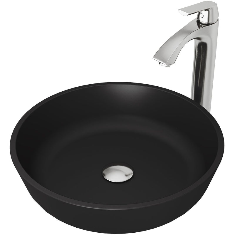 Modus MatteShell Matte Black Bathroom Sink/Basin Set with Linus Faucet and Round Glass Vessel K8J8