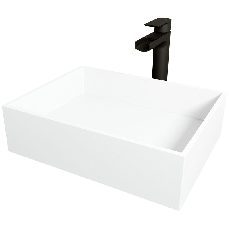 Montauk MatteStone White Bathroom Sink/Basin Set with Amada Faucet and Rectangular Composite Vessel K3U4
