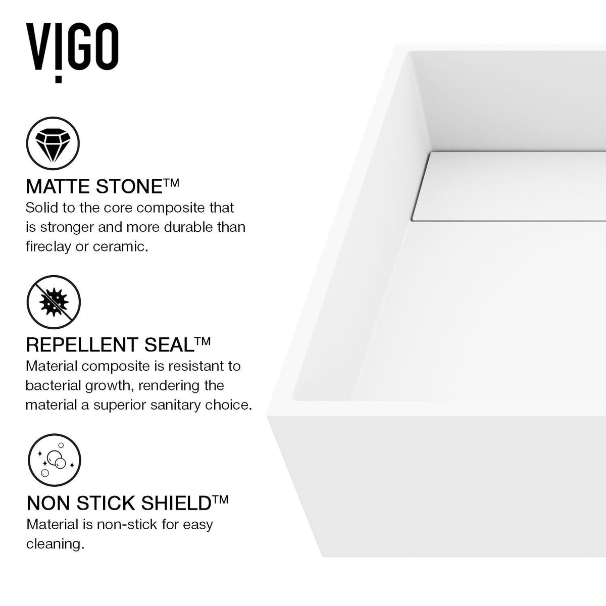 Montauk MatteStone White Bathroom Sink/Basin Set with Amada Faucet and Rectangular Composite Vessel K3U4 - product image 7