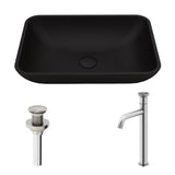 Sottile MatteShell Matte Black Bathroom Sink/Basin Set with Cass Faucet and Glass Rectangular Vessel Z8N3 - product image 2