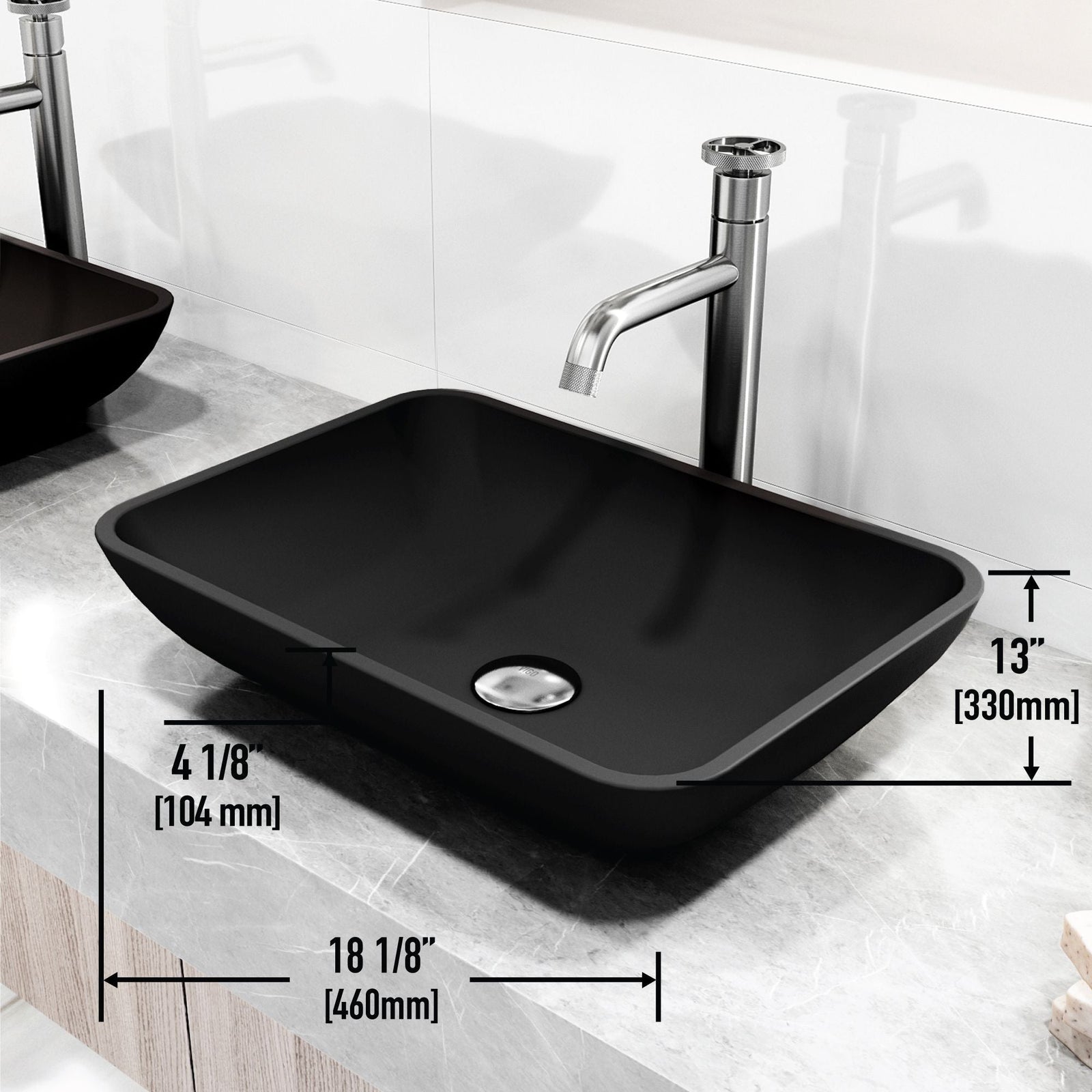 Sottile MatteShell Matte Black Bathroom Sink/Basin Set with Cass Faucet and Glass Rectangular Vessel T4V0 - product image 5
