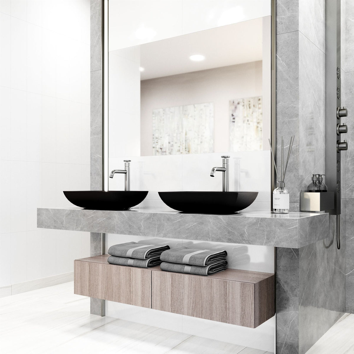 Sottile MatteShell Matte Black Bathroom Sink/Basin Set with Cass Faucet and Glass Rectangular Vessel Z8N3 - product image 8