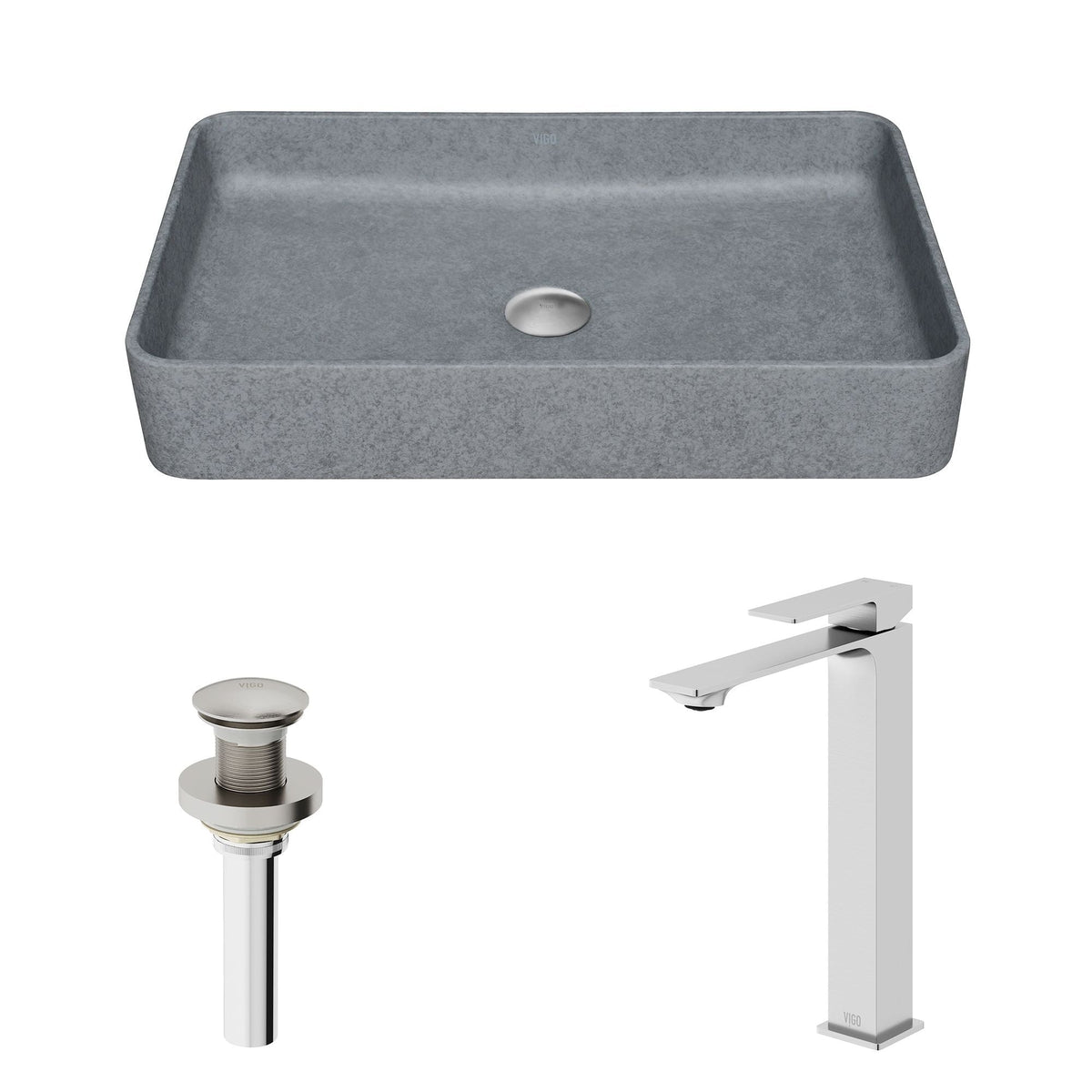 Tarragona Gothic ConcretoStone Grey Bathroom Sink/Basin Set with Dunn Faucet and Rectangular Vessel V2H0 - product image 2