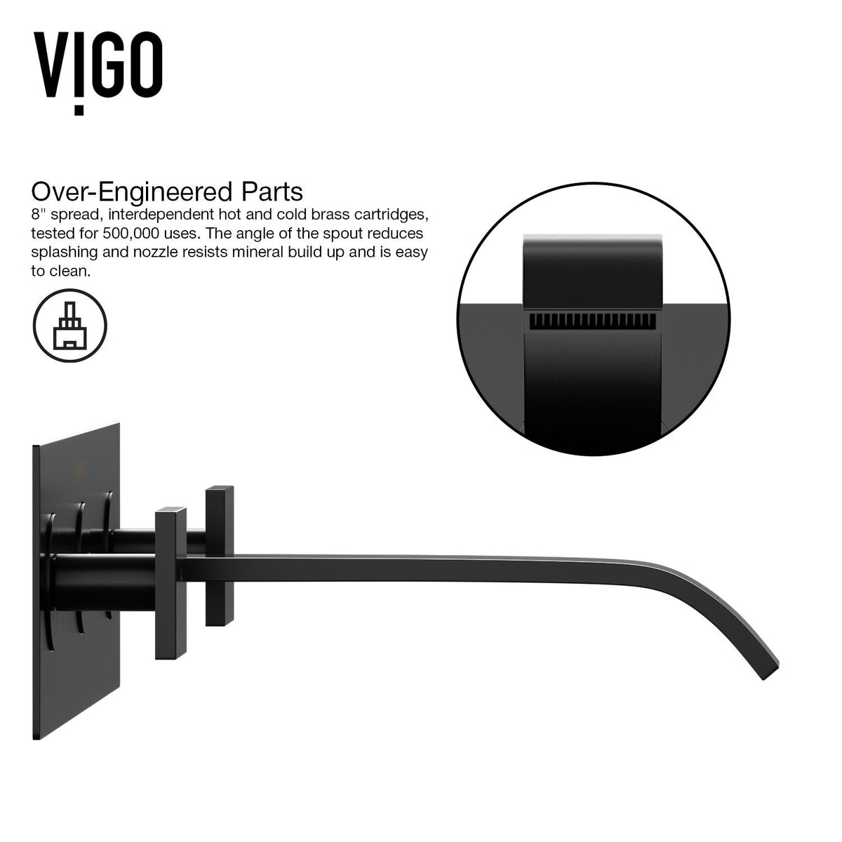 Titus Wall Mount Dual Handle Bathroom Sink Faucet, Eco-Friendly 1.2 GPM Flow Rate, Matte Black W2B2 - product image 7